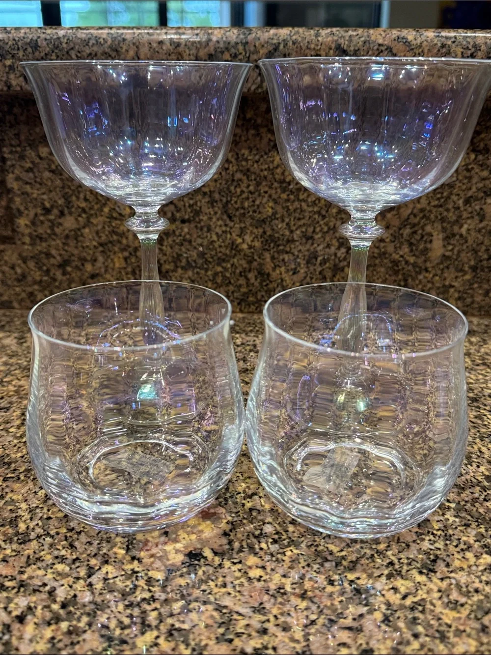 Anthropologie Iridescent Clear Stem and Coupe Glasses